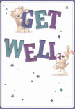 The cheerful design of this get well card glows with playful optimism, perfectly suited for sending comfort across Malden Rushett. On a creamy backdrop, two lively illustrated companions-a snuggly teddy bear and a floppy-eared puppy-burst from the page, their paws balancing the bold, colourful letters that spell 'Get Well.' Indigos and teals in the message leap vibrantly against the pale setting, much like spring wildflowers popping up along the edges of Rushett Common. Scattered stars in gentle navy and violet seem to twinkle with hope and neighbourly encouragement, mirroring the friendly support exchanged at Malden Rushett gatherings. The bear's fluffy fur and the puppy's soft ears evoke a feeling of tactile reassurance-the promise of a comforting embrace. Every element hums with kindness, making this card a lovely companion to a hand-arranged bouquet delivered by Malden Rushett Florist to brighten any recovery day within the village.